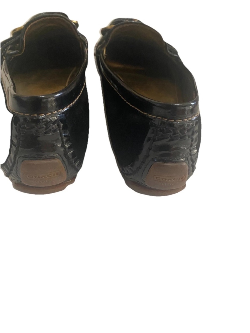 Coach Women Size 8.5 Sharin Black Leather Suede Buckle Patent Trim Loafers Shoe - Picture 8 of 14